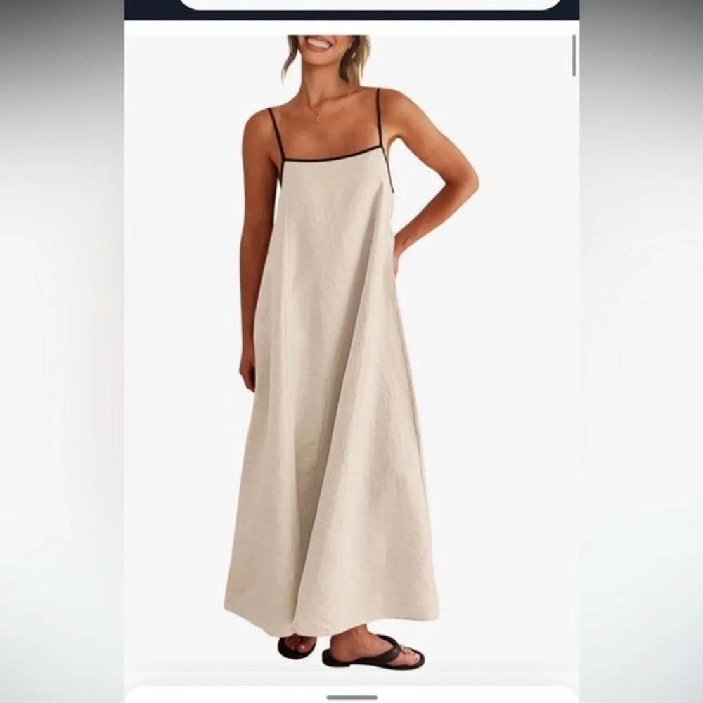 Viral Elegant Cream linen Maxi Dress - Picture 3 of 13